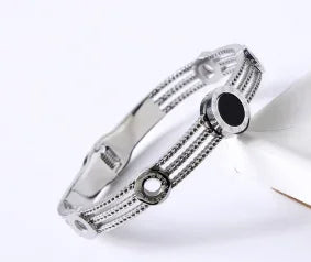 Fashion Simple Stainless Steel 3 Crystal Bracelet Bangle