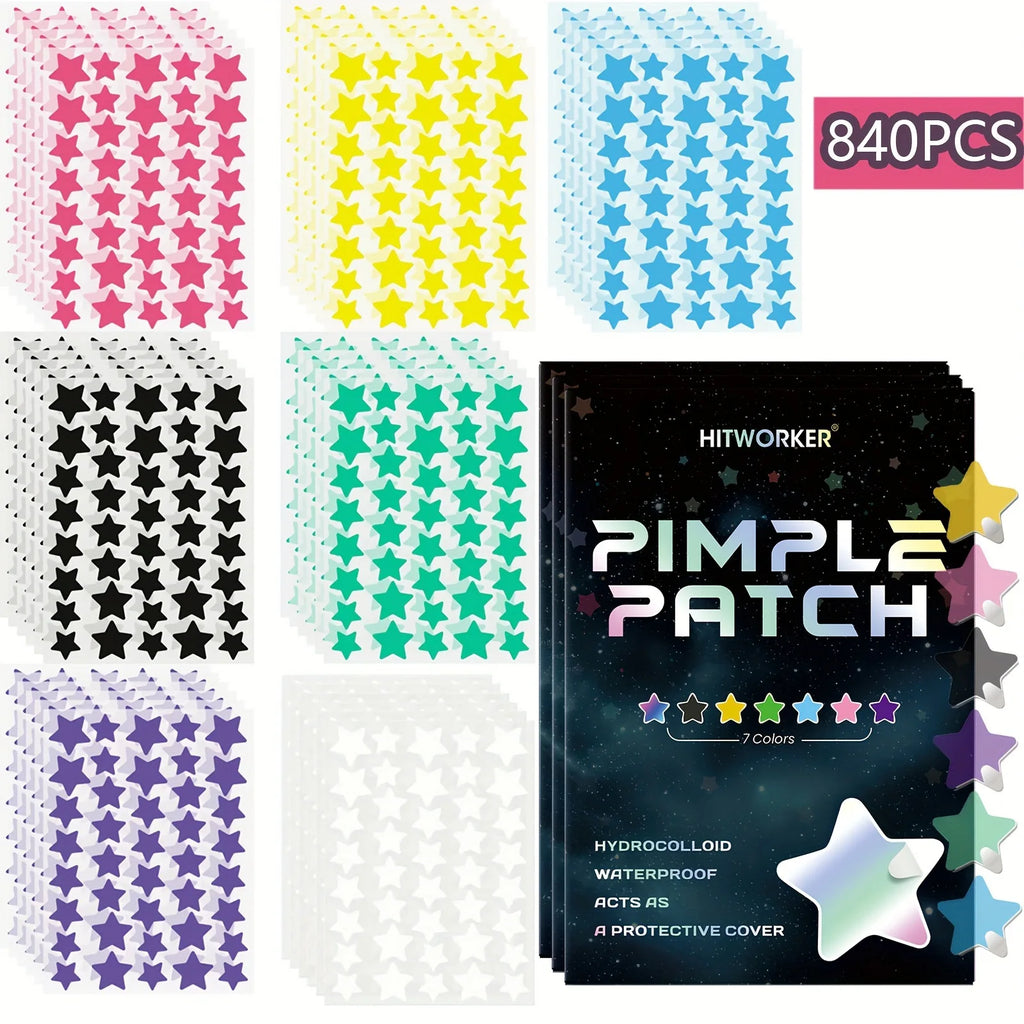 Stern Pickel-Patches 840 Stück – 7 Farben Hydrokolloid Akne-Pflaster