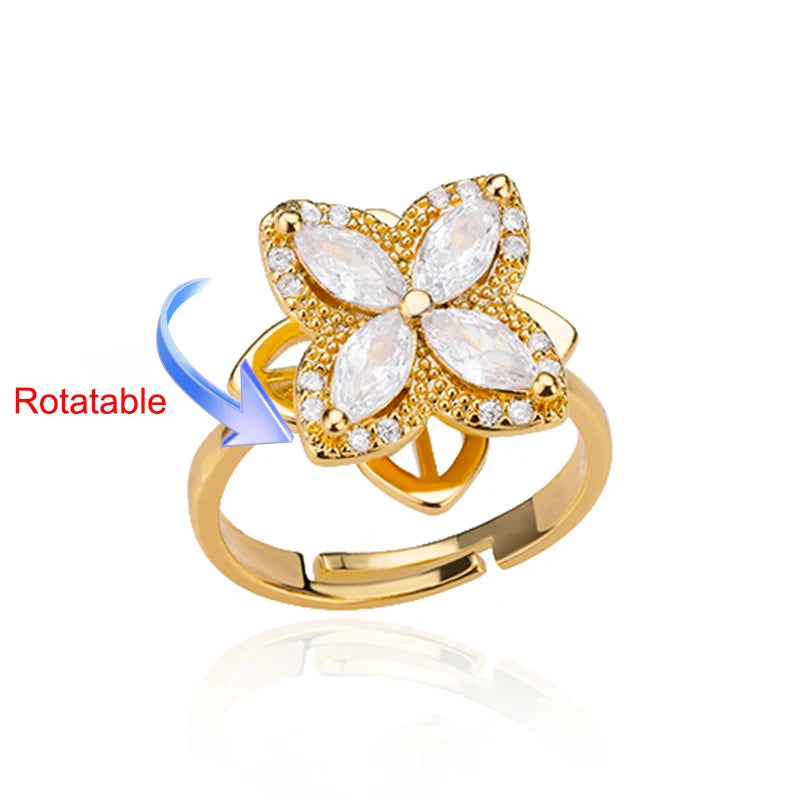 Drehring Vierblättriges Kleeblatt – Anti-Stress-Ring Gold Edelstahl