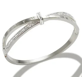 Fashion Simple Stainless Steel 3 Crystal Bracelet Bangle
