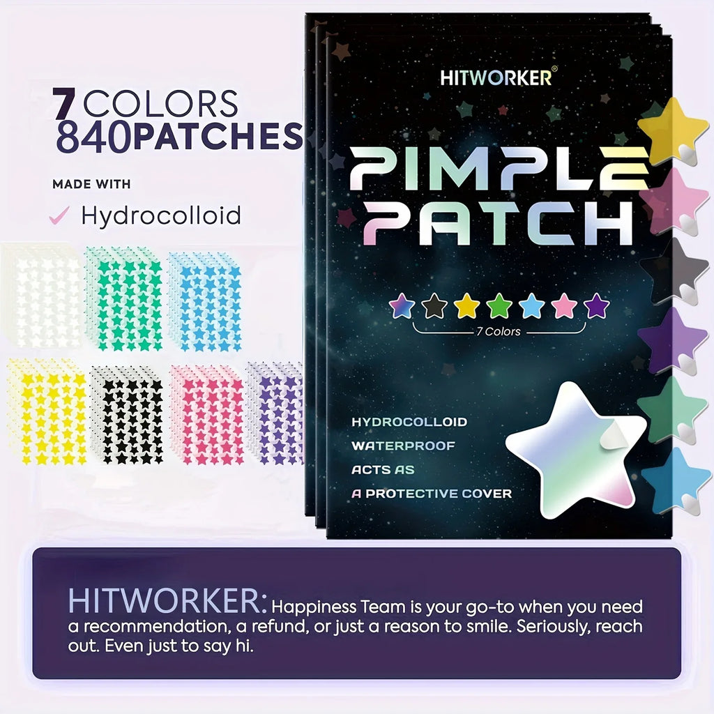 Stern Pickel-Patches 840 Stück – 7 Farben Hydrokolloid Akne-Pflaster