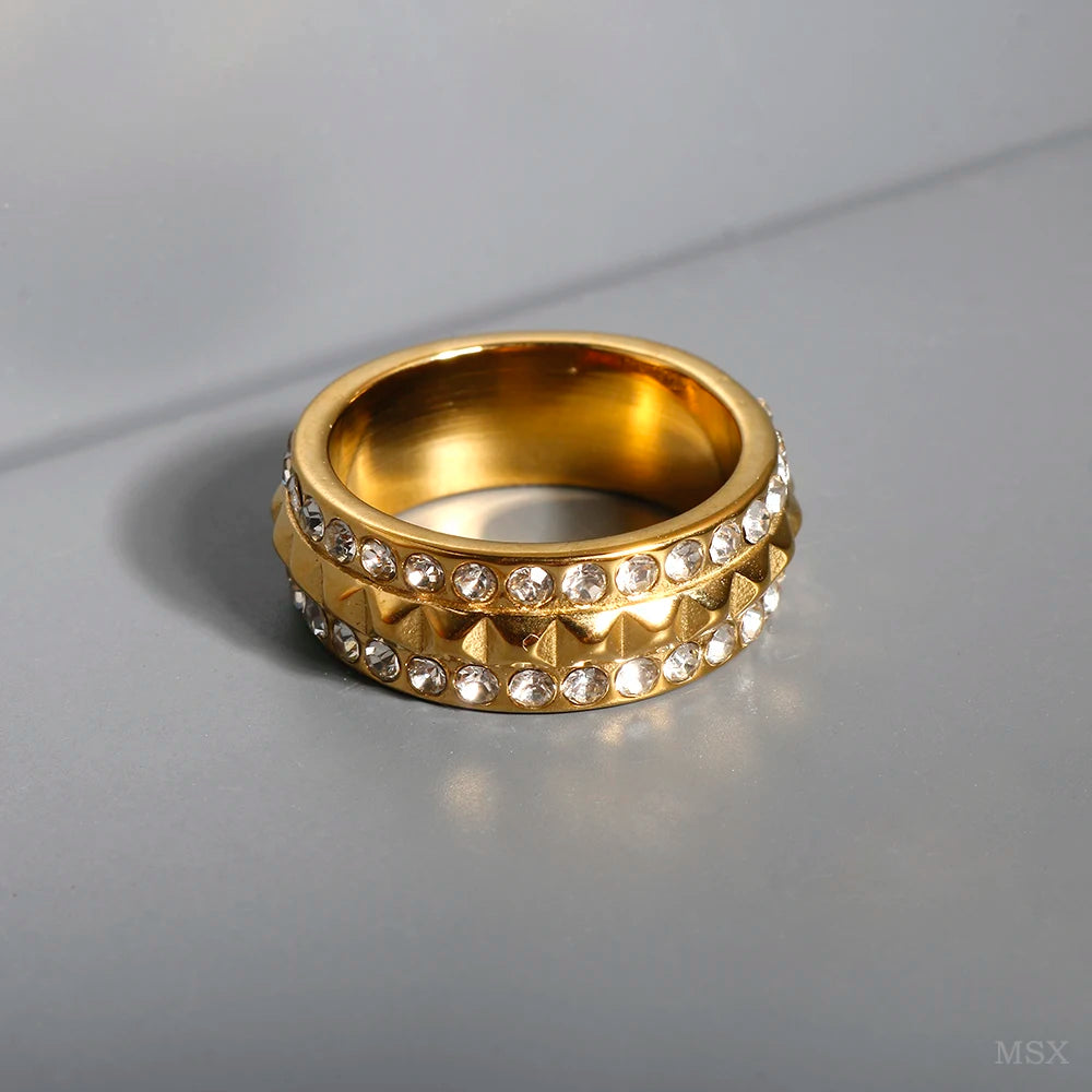 Edelstahlring für Damen – Mit Zirkonia-Steinen besetzter Ring – Wasserfester romantischer Modeschmuck