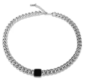 Quadratische Anhänger-Halskette aus Edelstahl mit feiner Kette für Damen