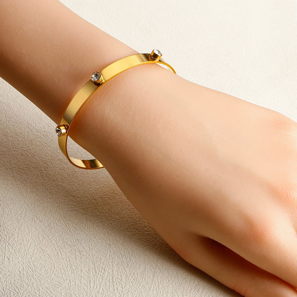 Fashion Simple Stainless Steel 3 Crystal Bracelet Bangle
