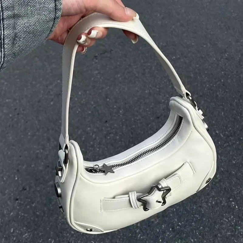 Vintage Stern Schultertasche Damen – Süße Leder Handtasche Weiß